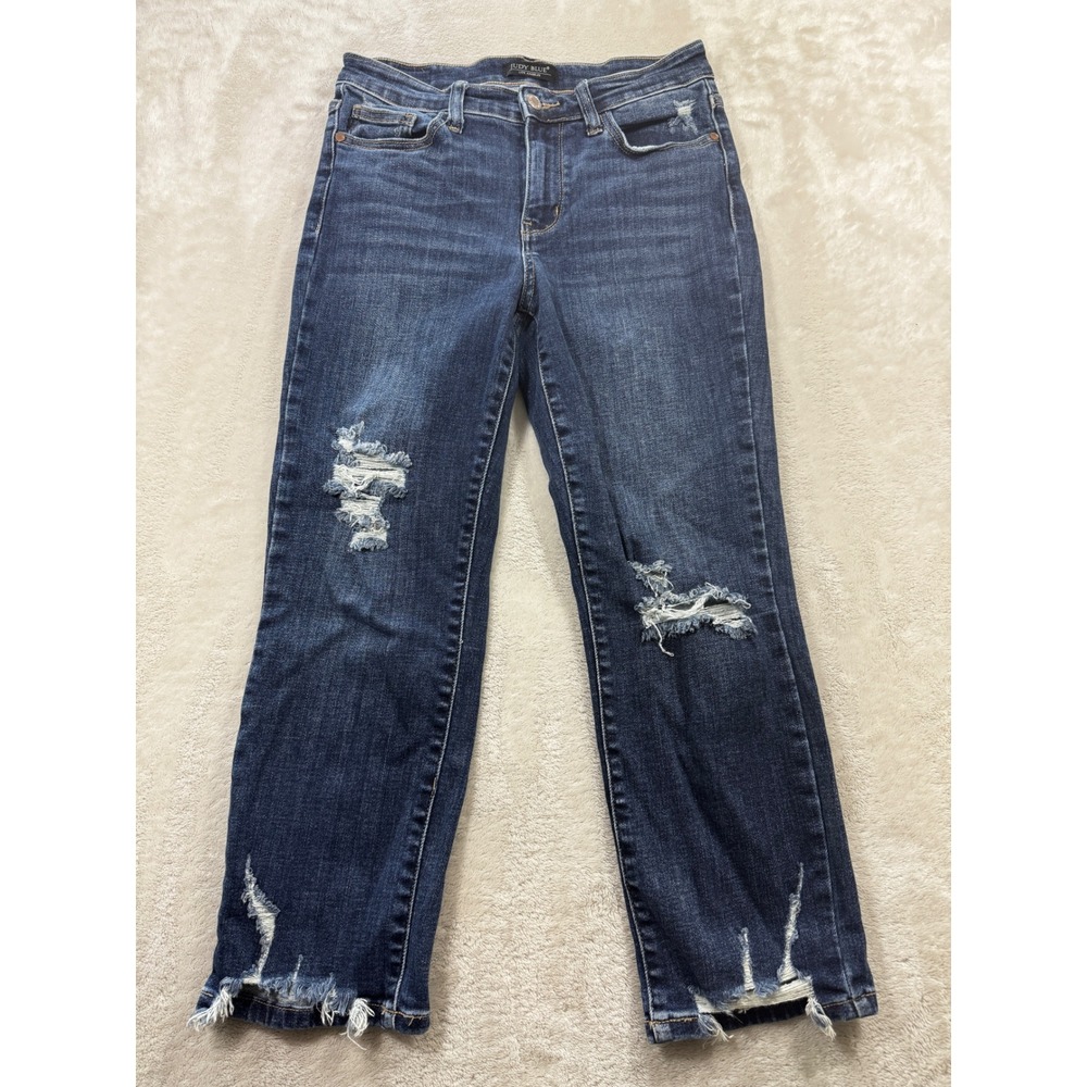 Judy Blue Womens Cropped Fit Distressed Dark Wash Jeans 5/27 Meas: 27x23.5